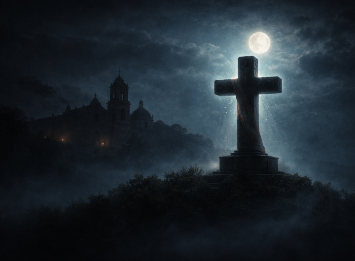 Silueta de la Cruz de los Milagros en el cerro del Sangremal.