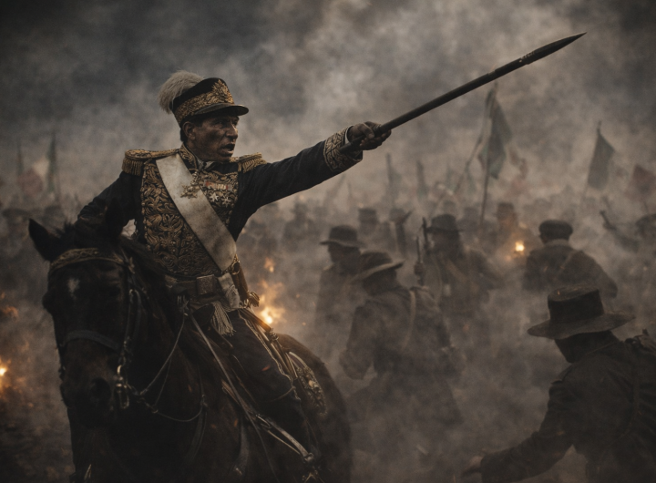 General Tomás Mejía liderando tropas en batalla