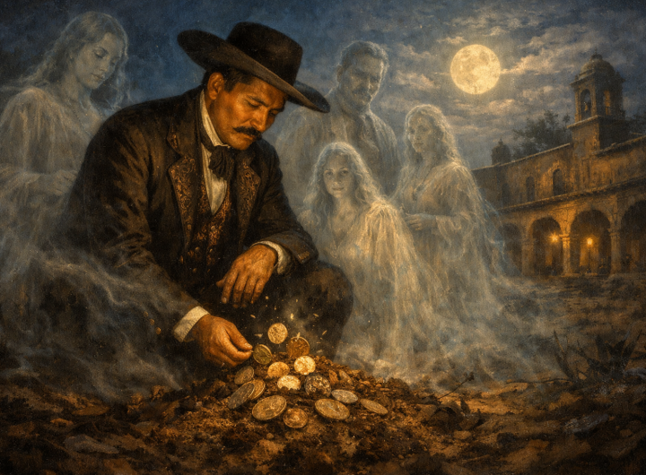 Don Amado Mota recibiendo monedas de las ánimas del Purgatorio