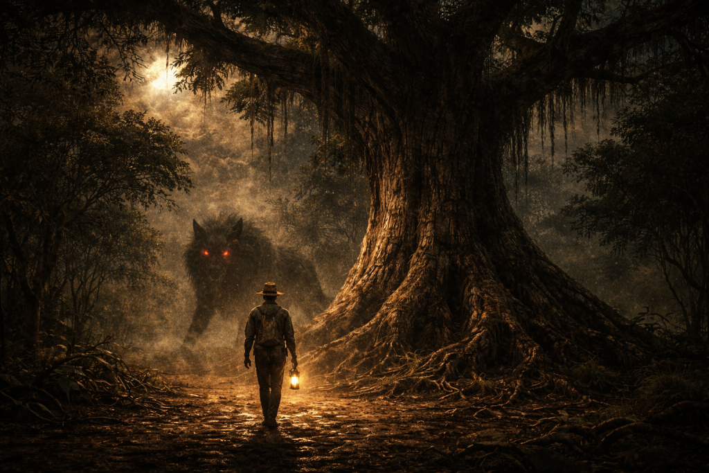 El Cadejo acechando bajo la ceiba sagrada