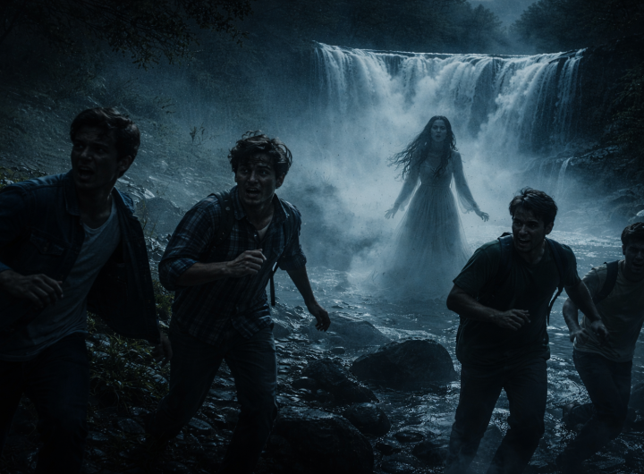 Jóvenes huyendo tras ver aparición en cascada embrujada