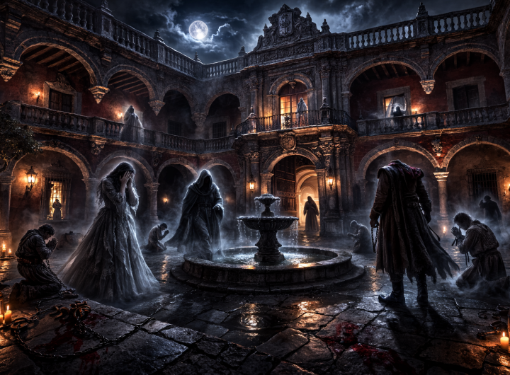 Fantasmas reunidos en el patio del Palacio de la Inquisición