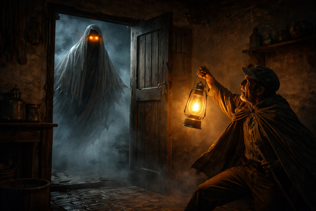 Fantasma ensabanado exige cumplir una promesa dentro de una casa antigua