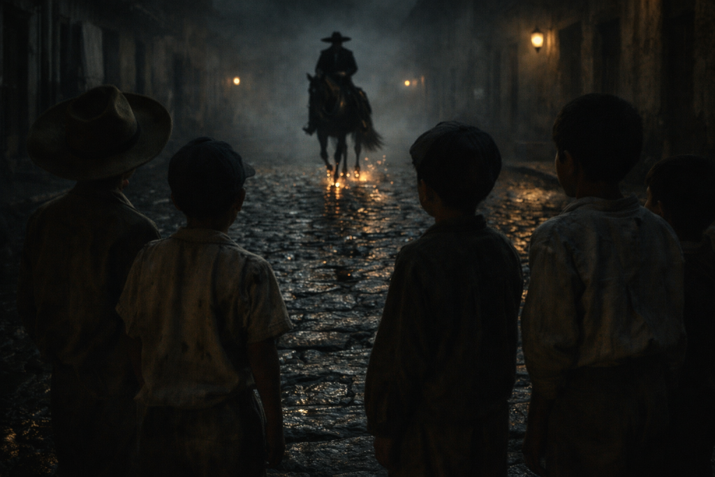Niños esperando la llegada del misterioso charro en Xalapa.