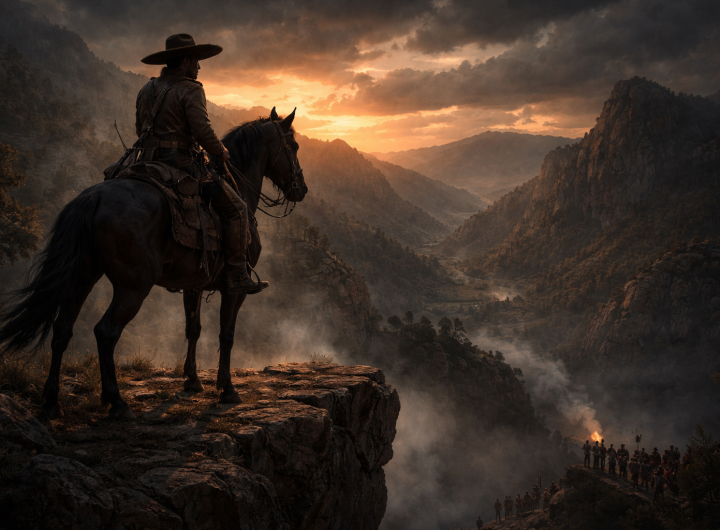 El Pachón a caballo frente a un barranco en Guanajuato