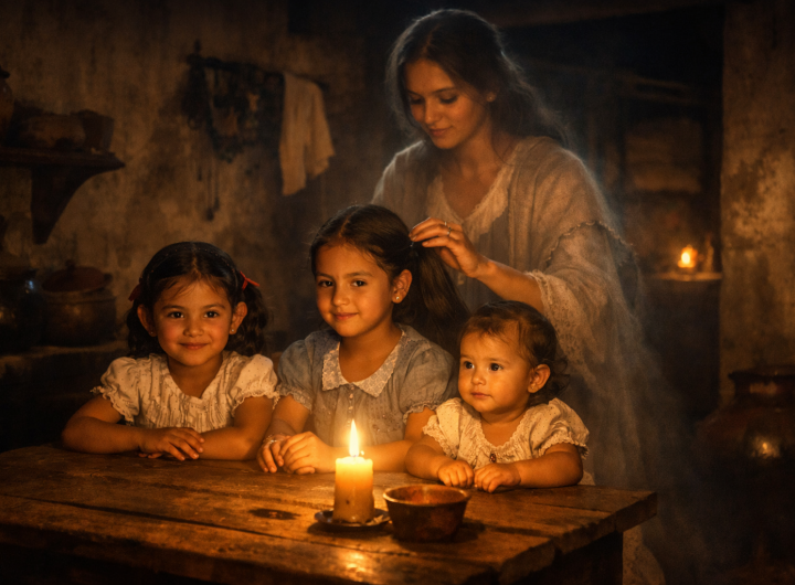 Madre fantasma peinando a sus hijas en casa humilde de Tarímbaro