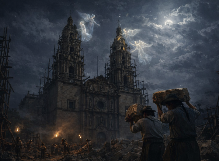 Ángeles construyendo el Santuario de San Juan de los Lagos