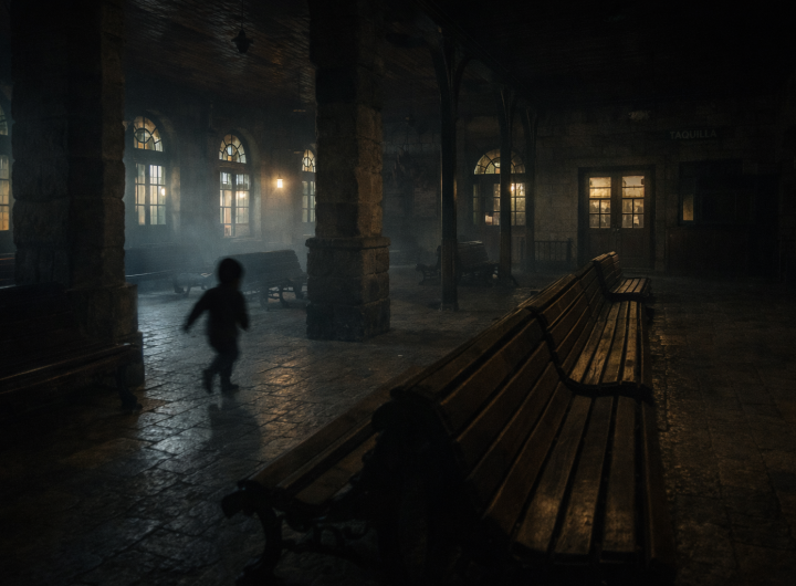 Niño fantasma en la estación del ferrocarril de Querétaro