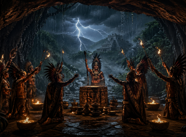 Sacerdotes invocando tormenta en caverna del trueno