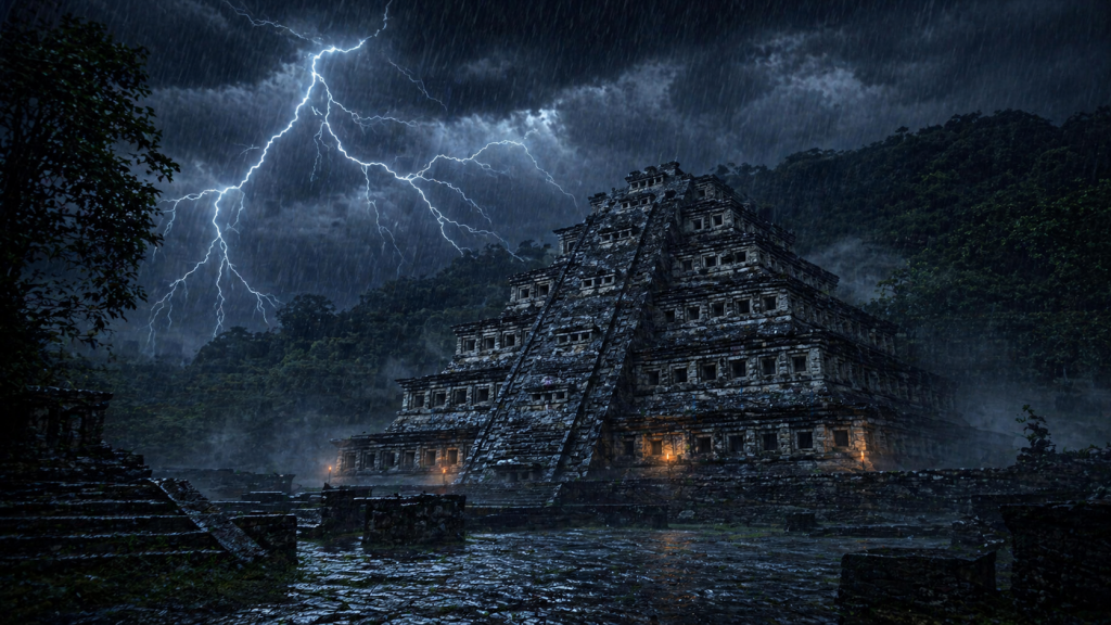 Pirámide de El Tajín bajo tormenta