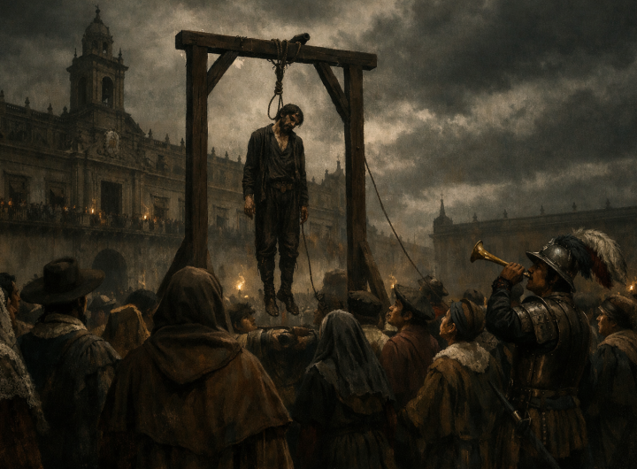 Ahorcamiento en la Plaza Mayor durante la época virreinal