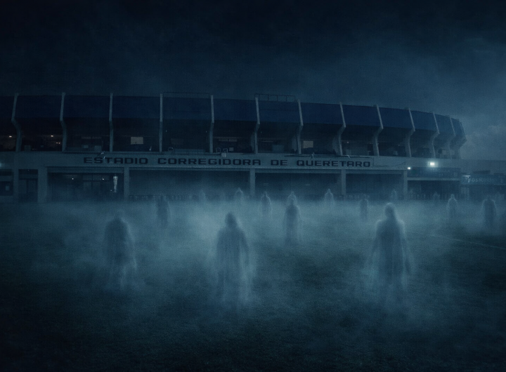 Estadio La Corregidora con sombras fantasmales en la cancha