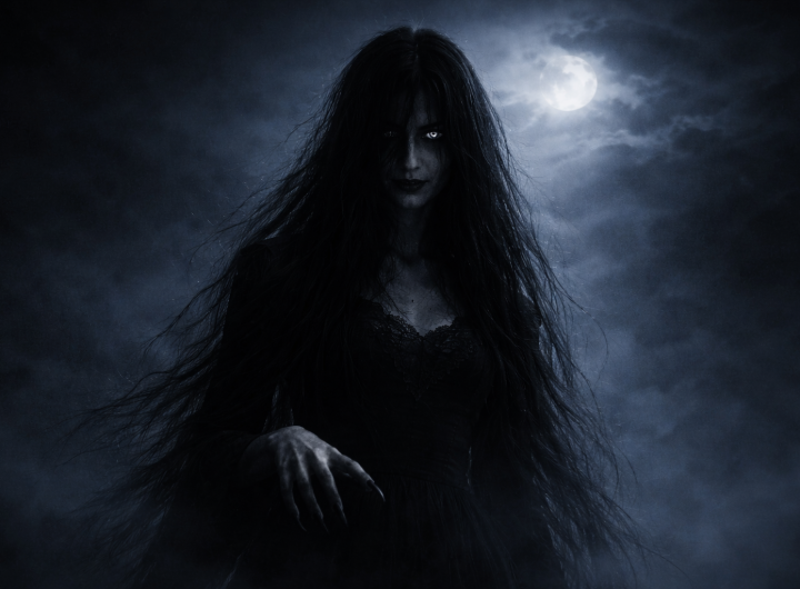Mujer vampiro en la oscuridad