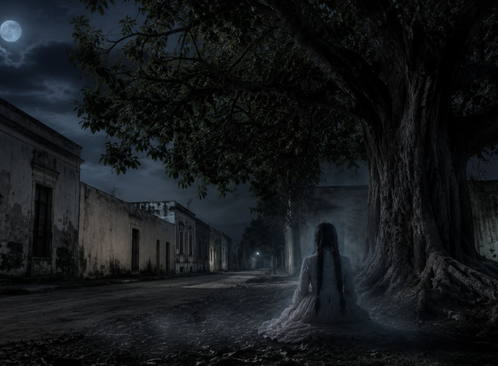 Fantasma de mujer bajo una anácua en Pesquería Nuevo León.