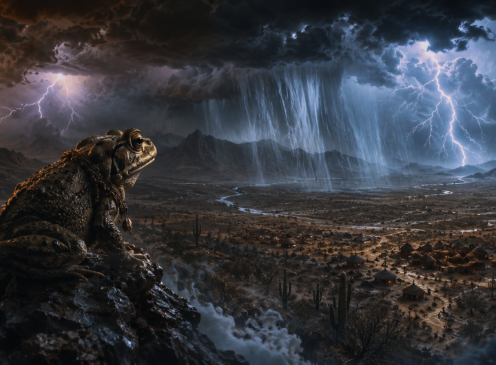 Bobok observando la lluvia caer sobre Sonora desde las nubes.